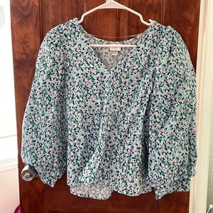 Flower puff sleeve blouse